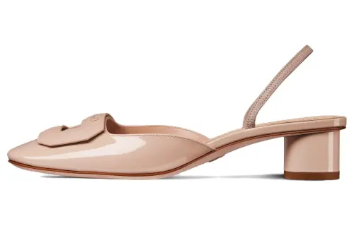 DIOR Leather Block Heel High Heels 3.5cm Women's Nude
