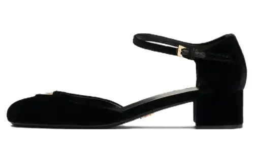 PRADA Suede Chunky Heel High Heels 3.5cm Women's Black