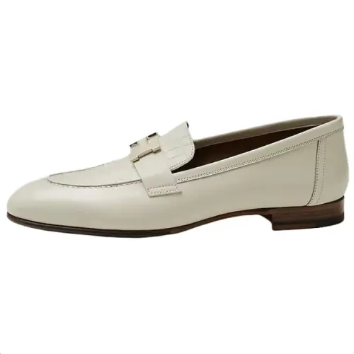 HERMES PARIS Crocodile Leather Casual Shoes 1.7CM Women's Beige