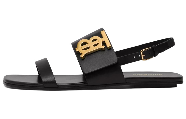 Burberry Monogram Leather Stylish Sandal Women's Black