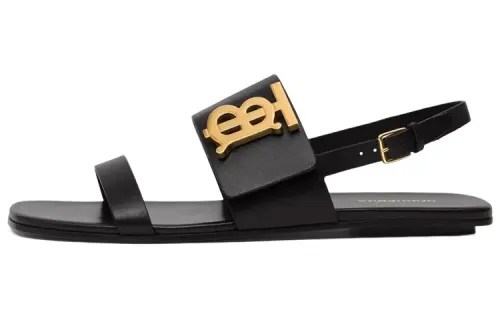 Burberry Monogram Leather Stylish Sandal Women's Black