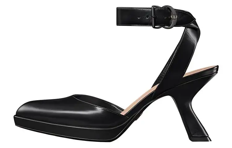 DIOR Soul Cow Leather Chunky Heel High Heels 8cm Women's Black