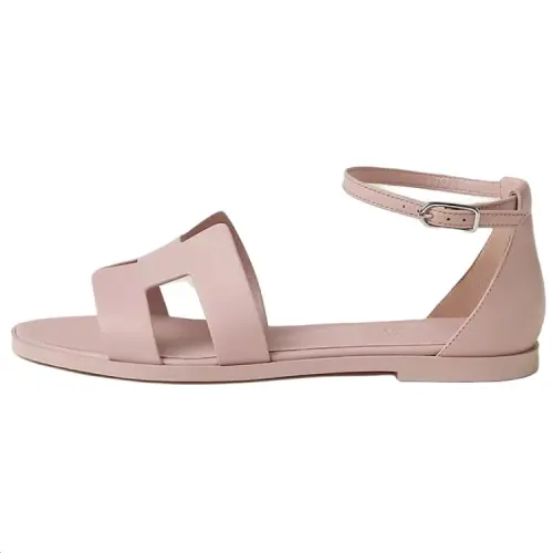 HERMES Santorini Leather One Strap Sandals Women's Pink