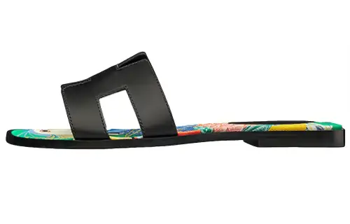 HERMES Oran Slide Slippers Women's Black Green