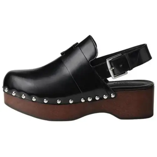 HERMES Hermione Leather Casual Shoes 4.5cm Women's Black