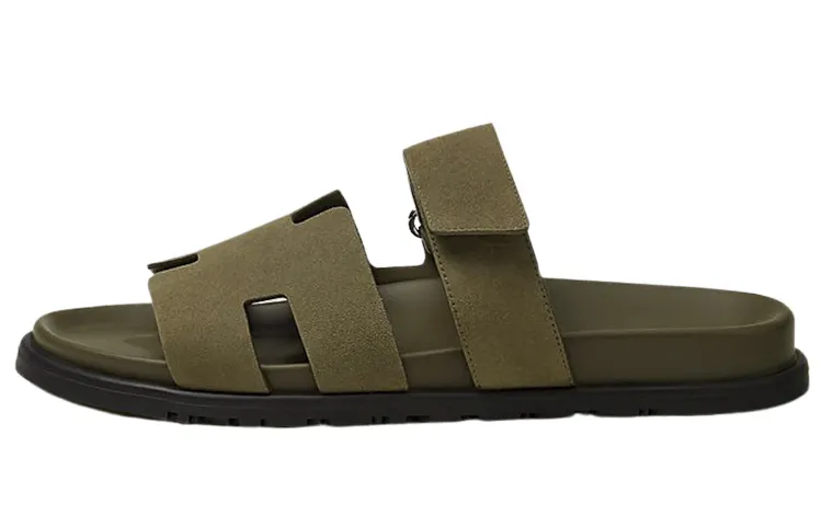 HERMES Chypre Sandal Vert Army Suede Goatskin M