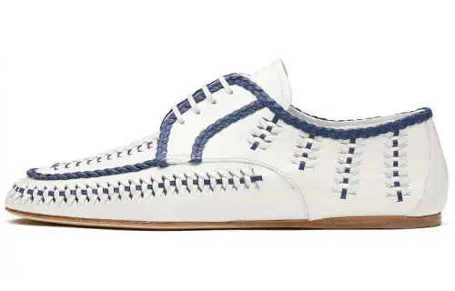 PRADA Top Grain Cow Leather Casual Shoes Women's White Blue