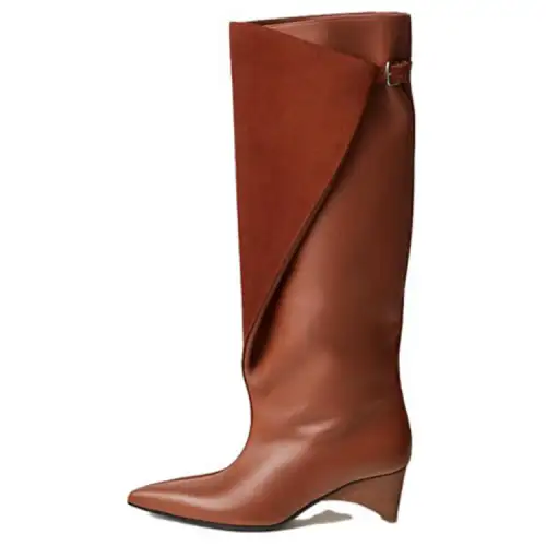 HERMES Hanae Leather Knee high Boots 5.5cm Women's Brown