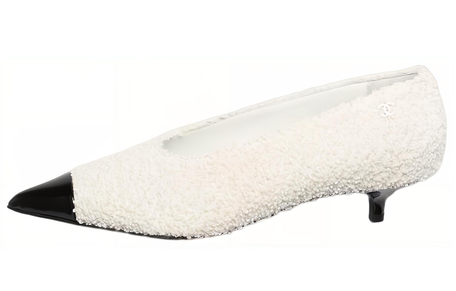 CHANEL Cone Heel Mary Jane Shoes Women's White
