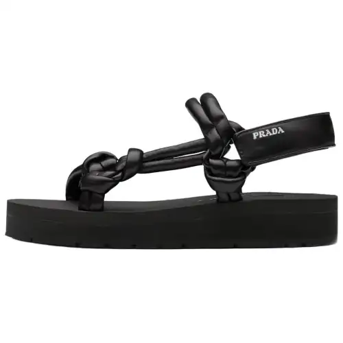 PRADA Nappa Leather One Strap Sandals Women's Black