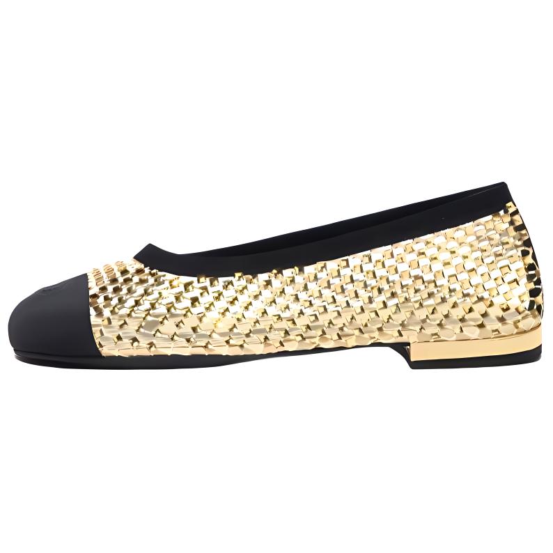 CHANEL 25C Pre Spring Vacation Collection Mesh Casual Shoes Women's Gold