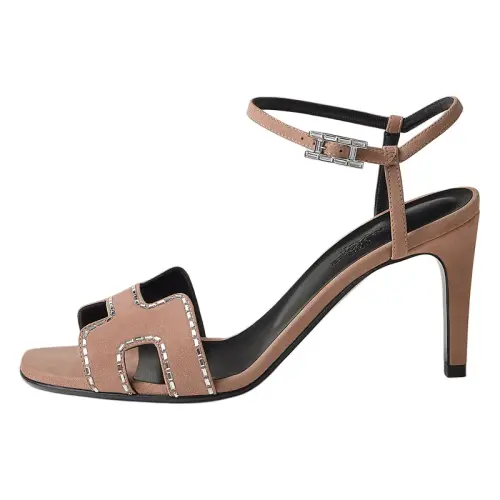 HERMES Heden Suede One Strap Sandals 8cm Women's Brown