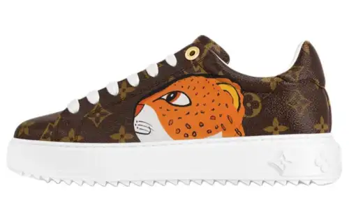 LOUIS VUITTON Time Out Canvas Low top Skateboard Shoes Women's Brown