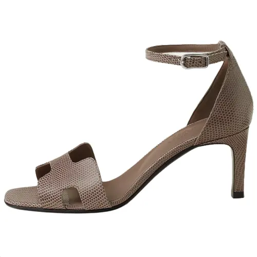 HERMES JOY Lizard Skin One Strap Sandals 7cm Women's Brown