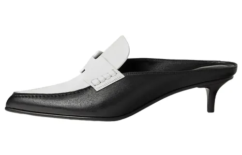 HERMES Glory Quiet Closed Toe Slippers 4cm Women's Black White