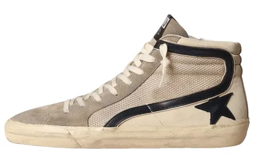 Golden Goose Slide Leather Stylish Skateboarding Shoes Men's Beige Distressed
