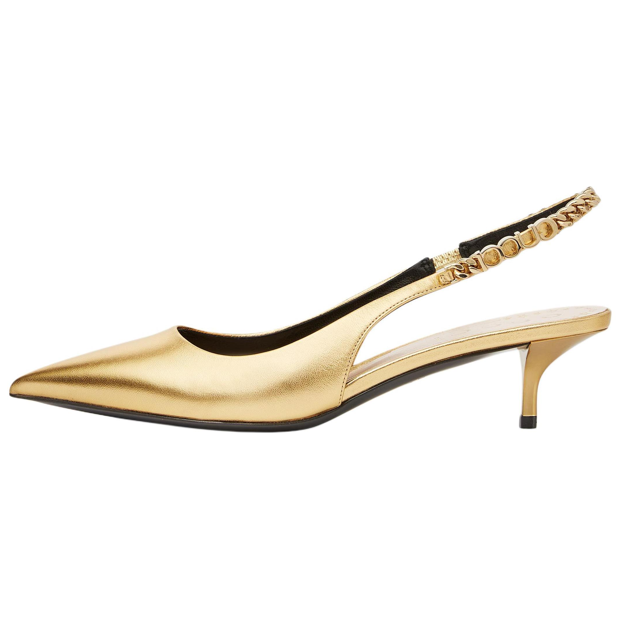 GUCCI Signoria Leather Slim Heel High Heels 4.5cm Women's Gold