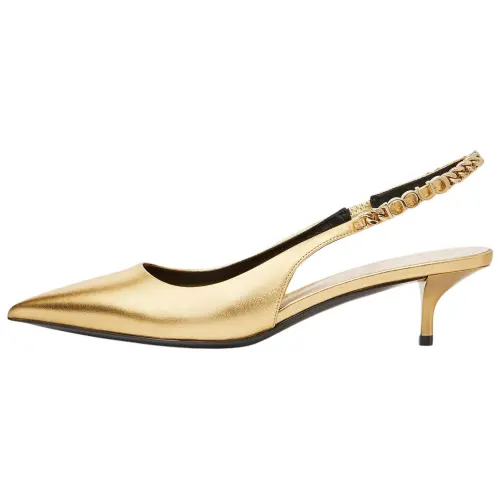 GUCCI Signoria Leather Slim Heel High Heels 4.5cm Women's Gold
