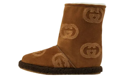 GUCCI Interlocking Suede Ankle Boots Women's Brown