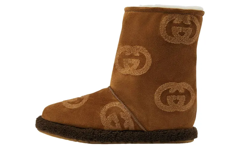 GUCCI Interlocking Suede Ankle Boots Women's Brown