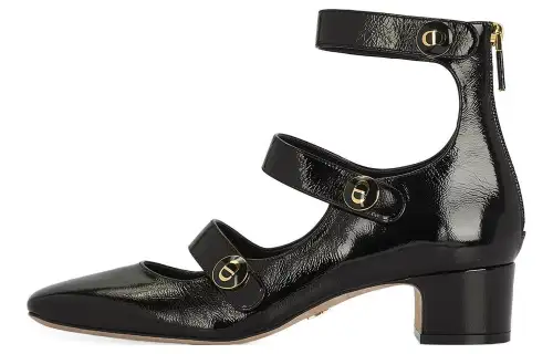 DIOR D Doll Leather Women's Casual Shoes Medium Heel Women's Black