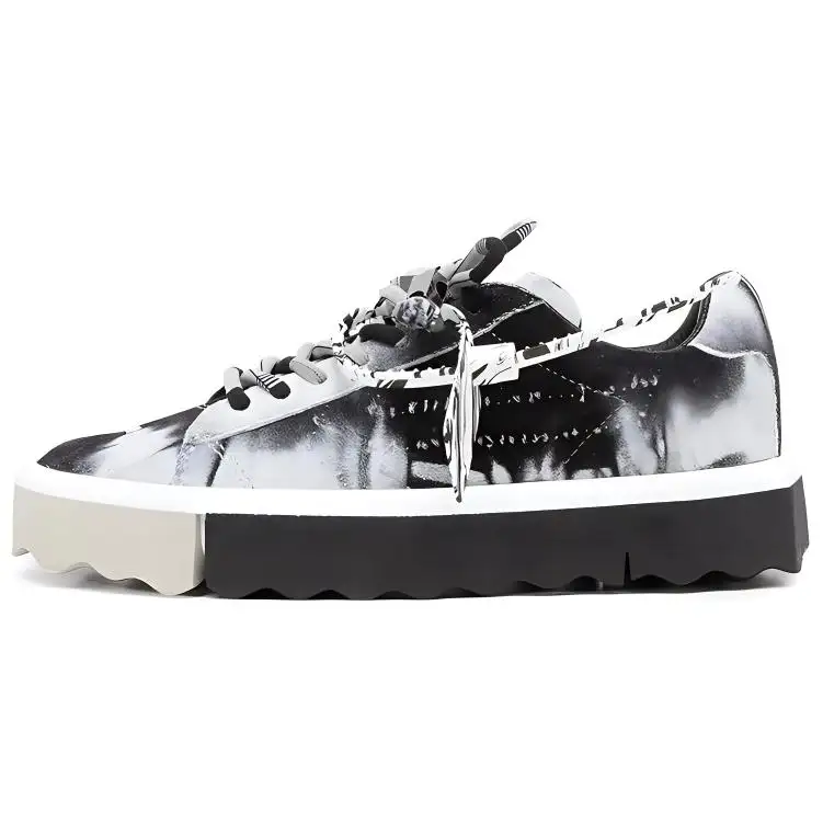 OFF WHITE Leather Stylish Skateboarding Shoes Women's Black White