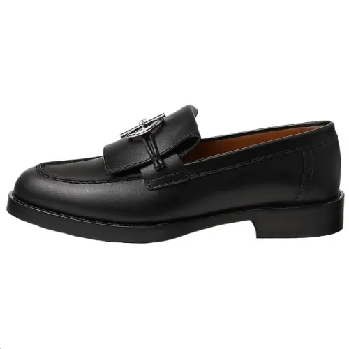 HERMES Impact Calfskin Loafers Women's Black