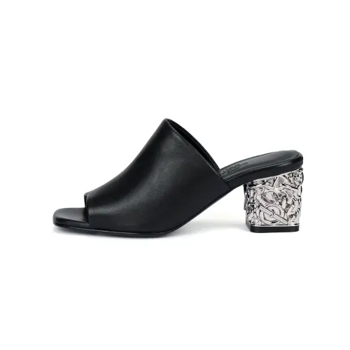 HERMES Glossy Slide Slippers Women's Black