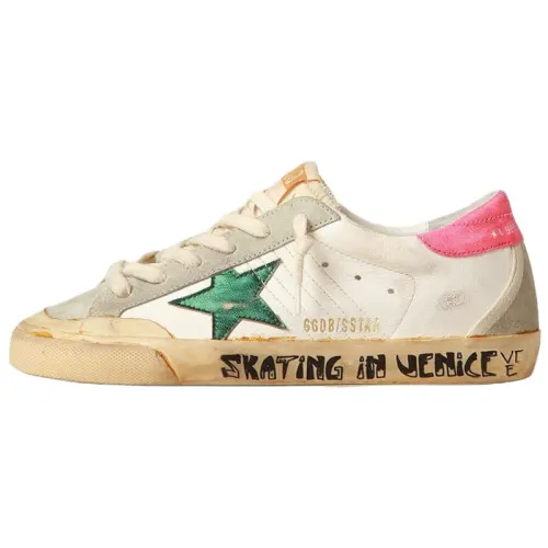 Golden Goose Super Star Leather Low top Skateboard Shoes Women's White Distressed