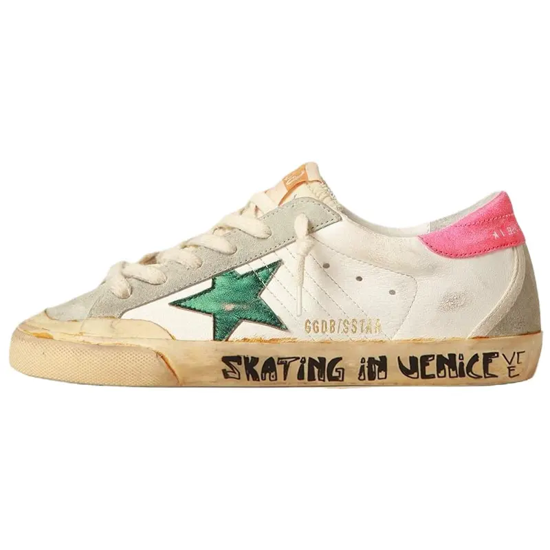 Golden Goose Super Star Leather Low top Skateboard Shoes Women's White Distressed