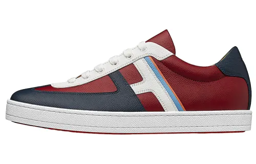 HERMES Boomerang Cow Leather Sports Low top Stylish Skateboarding Shoes Men's Red Blue