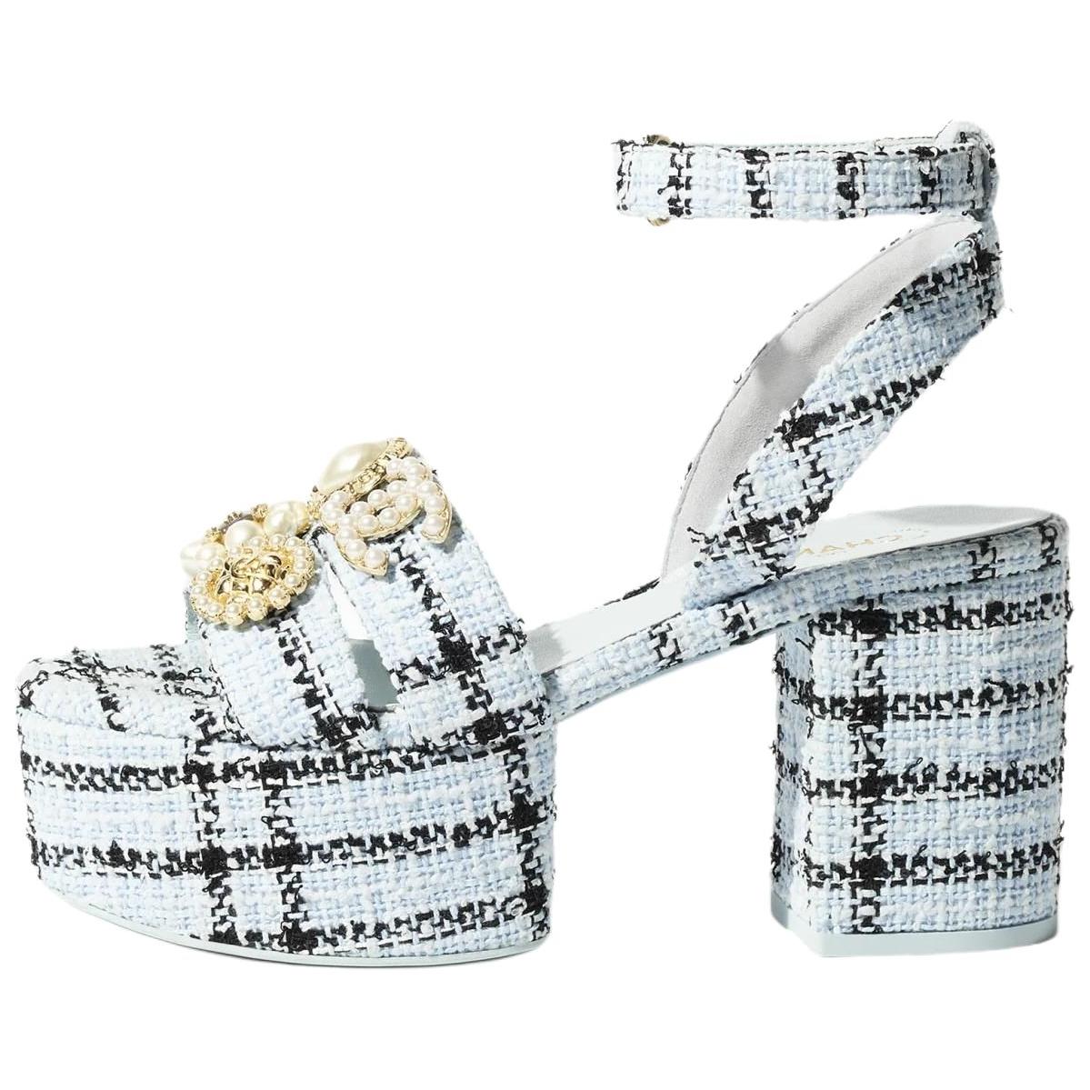 CHANEL 25S One Strap Sandals 9cm Women's Blue