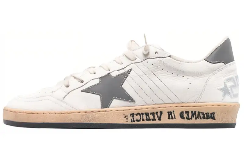 Golden Goose Ball Star Leather Low top Stylish Skateboarding Shoes Men's White Gray Distressed