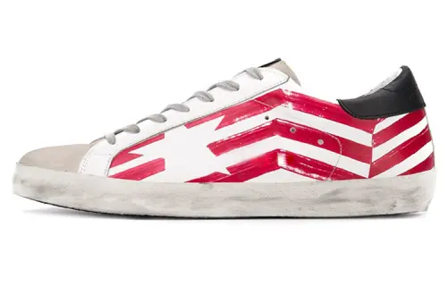 Golden Goose Leather Lace Up Stylish Skateboarding Shoes Men's White Red Distressed