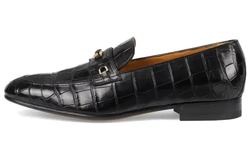 GUCCI Horsebit Crocodile Leather Double G Men's Casual Shoes Men's Black