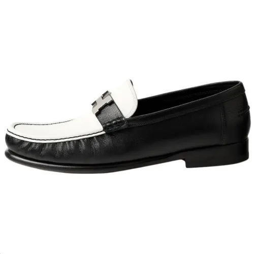 HERMES Carlo Calfskin Casual Shoes Men's Black White