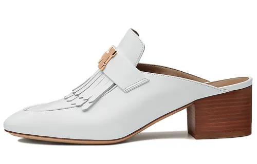 HERMES Tuileries Chunky Heel High Heels 5.5cm Women's White