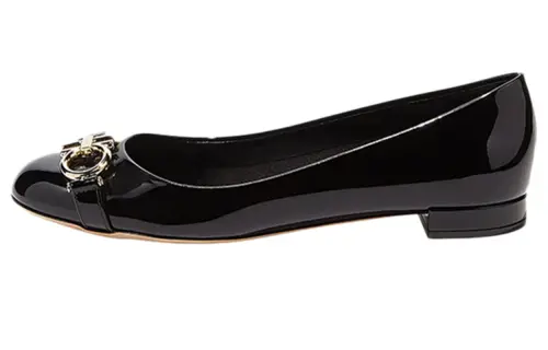 FERRAGAMO Gancini Leather Abrasion Resistant Chunky Heel High Heels Women's Black