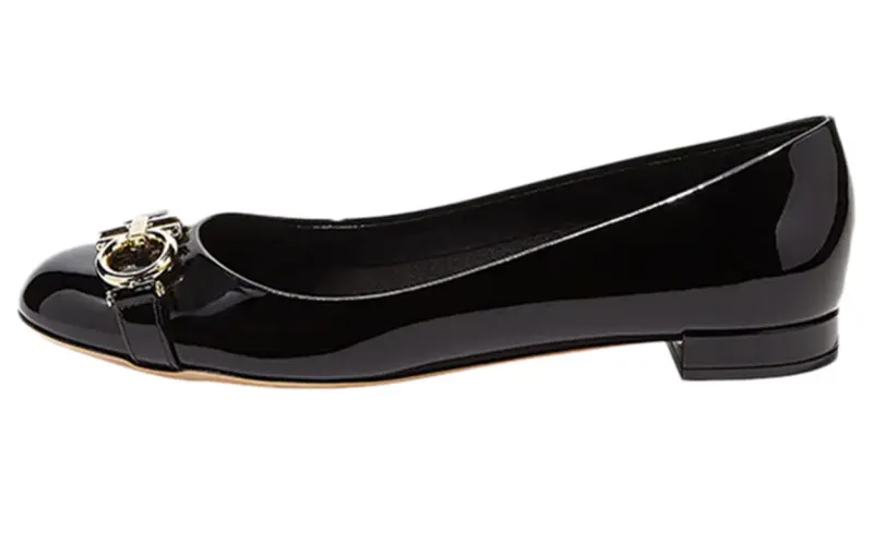FERRAGAMO Gancini Leather Abrasion Resistant Chunky Heel High Heels Women's Black