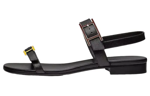 HERMES Cristal Goatskin Slip on One Strap Sandals Women's Black