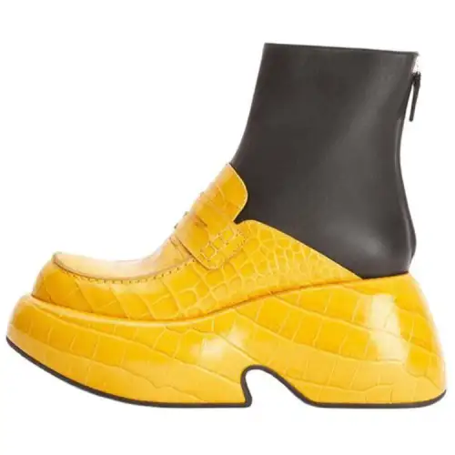 LOEWE Cow Split Leather Wedge Heel Ankle Boots Women's Yellow