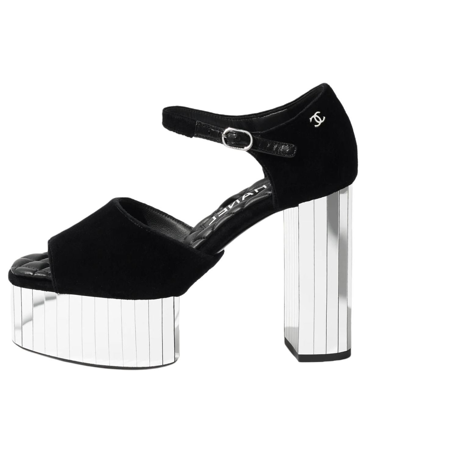 CHANEL 25S One Strap Sandals 12cm Women's Black