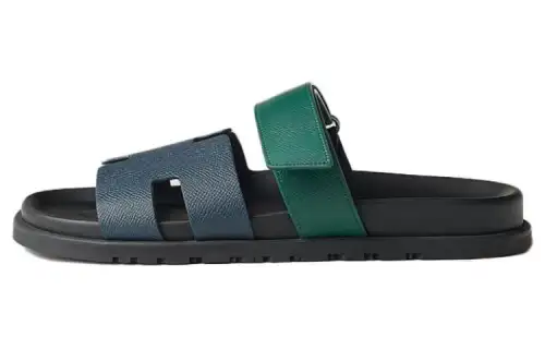 HERMES Chypre Slide Slippers Men's Blue Green