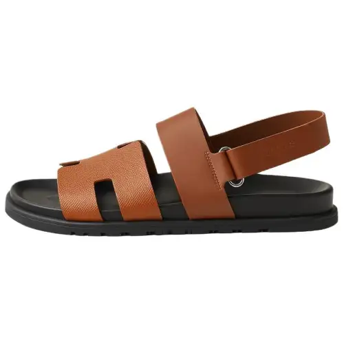 HERMES Genius Epsom Heritage One Strap Sandals 1.2cm Men's Brown