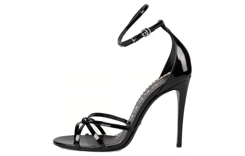 GUCCI Patent Leather One Strap Sandals 11.4cm Women's Black