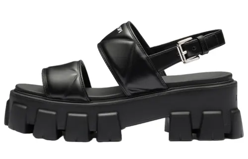 PRADA Monolith Leather Beach Sandals 5.5cm Women's Black