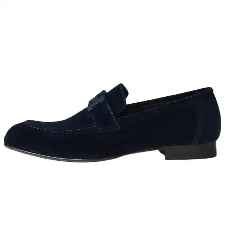 HERMES PARIS Suede Comfortable Round Toe Loafers Men's Blue