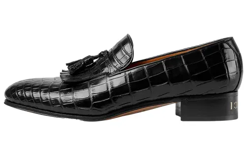 GUCCI Crocodile Leather Loafers Men's Black