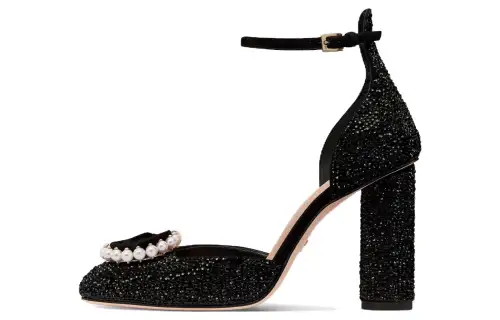 DIOR Rose Leather Chunky Heel High Heels 10cm Women's Black