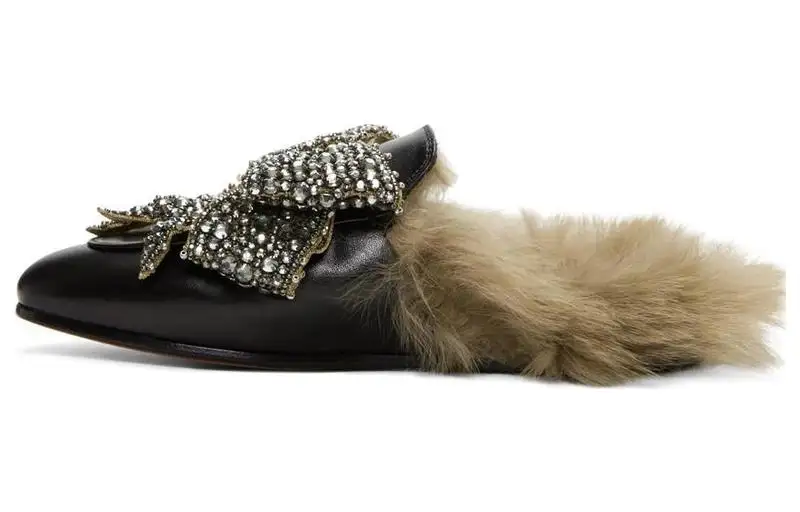 GUCCI Genuine Leather Sole Closed Toe Slippers Women's Black